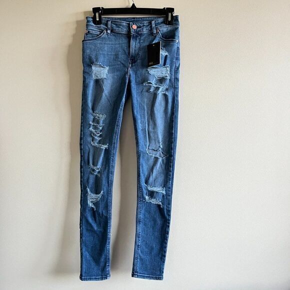 NEW ASOS Mid Waisted Slim Distressed Jeans Blue Womens Size W28 x L32 - Picture 1 of 7